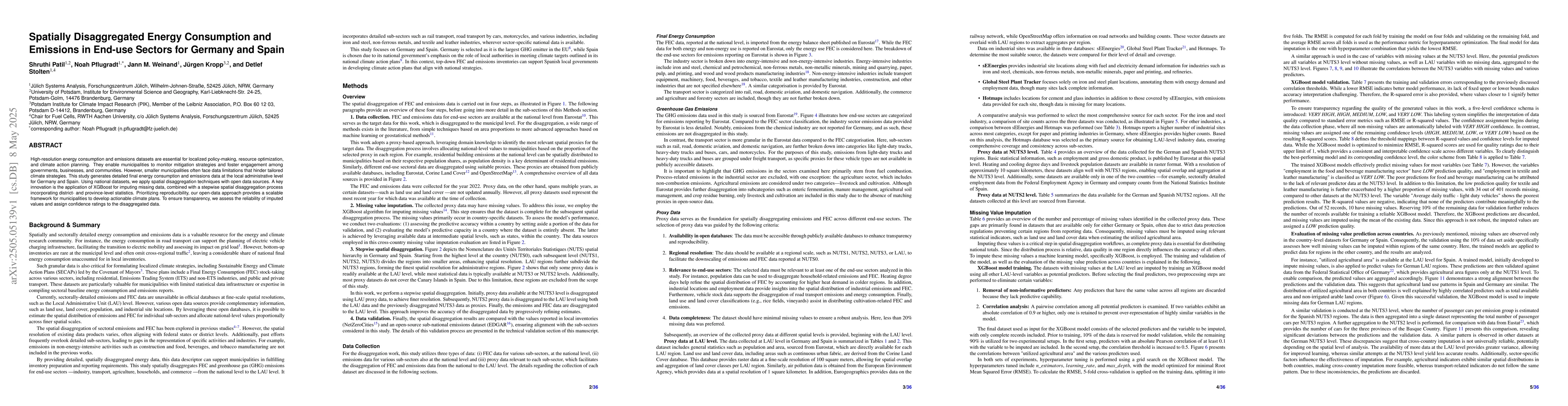Thumbnail for Spatially Disaggregated Energy Consumption and Emissions in End-use
  Sectors for Germany and Spain