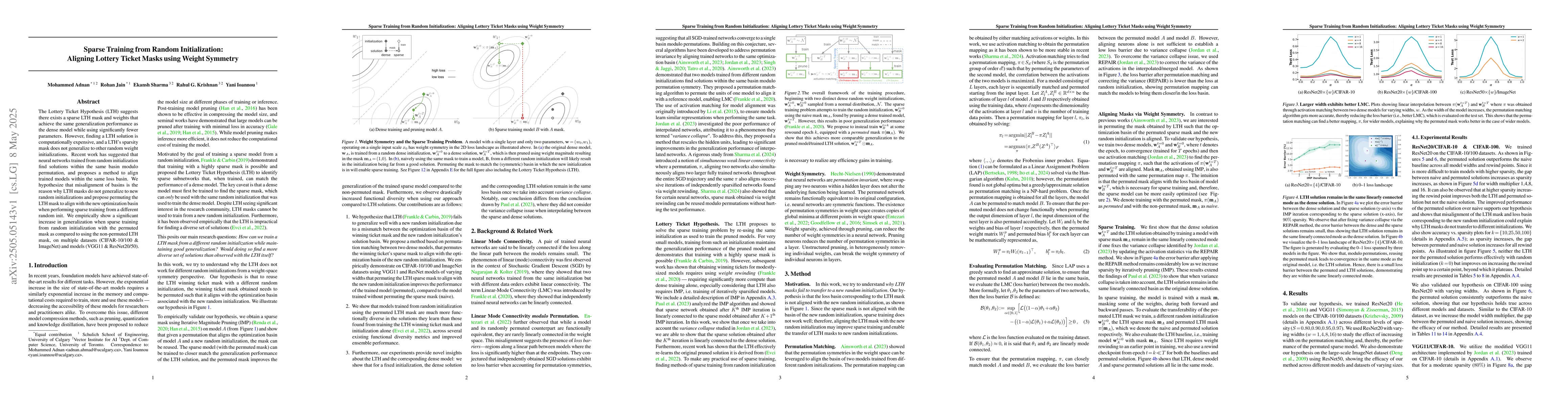 Thumbnail for Sparse Training from Random Initialization: Aligning Lottery Ticket
  Masks using Weight Symmetry