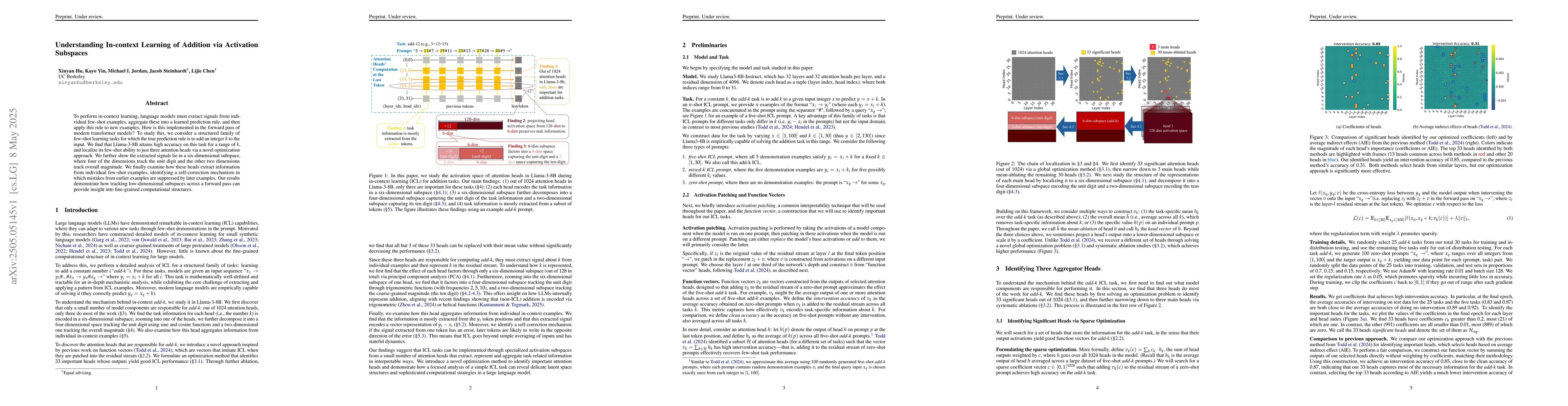 Thumbnail for Understanding In-context Learning of Addition via Activation Subspaces