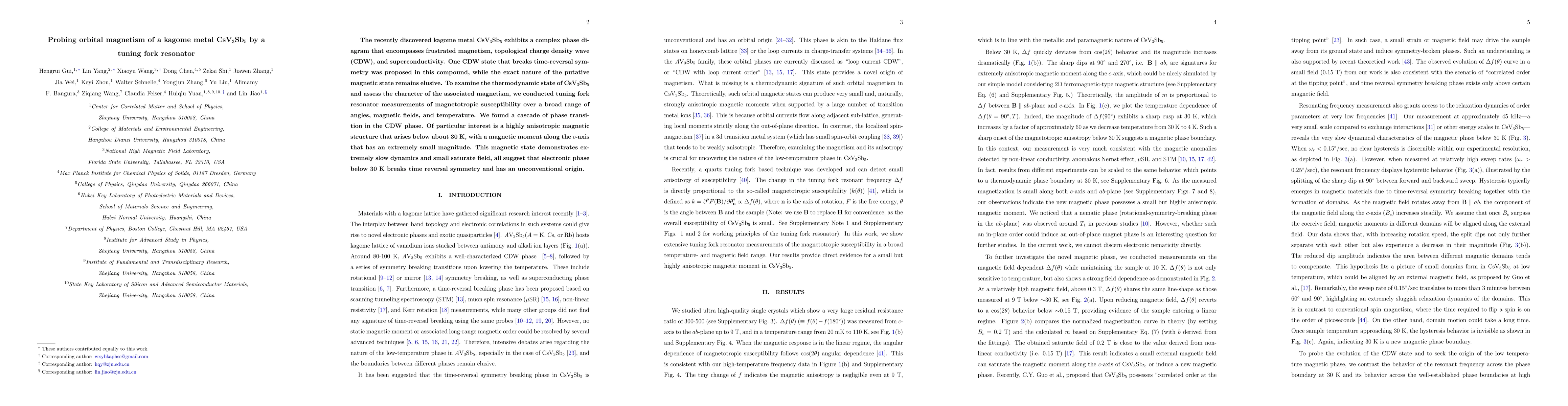 Thumbnail for Probing orbital magnetism of a kagome metal CsV3Sb5 by a tuning fork
  resonator