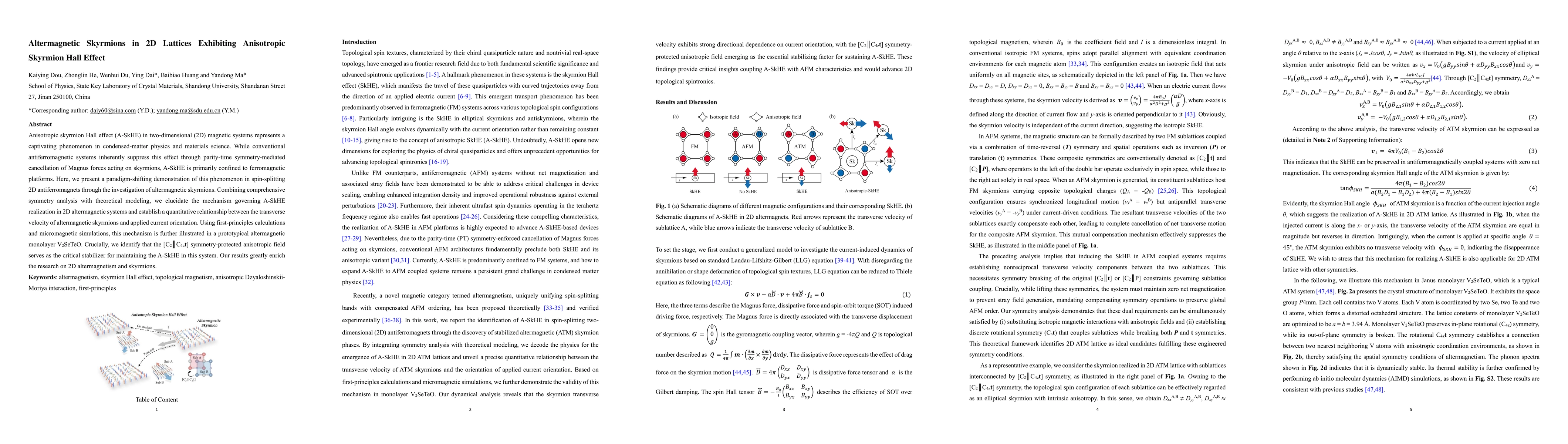 Thumbnail for Altermagnetic Skyrmions in 2D Lattices Exhibiting Anisotropic Skyrmion
  Hall Effect