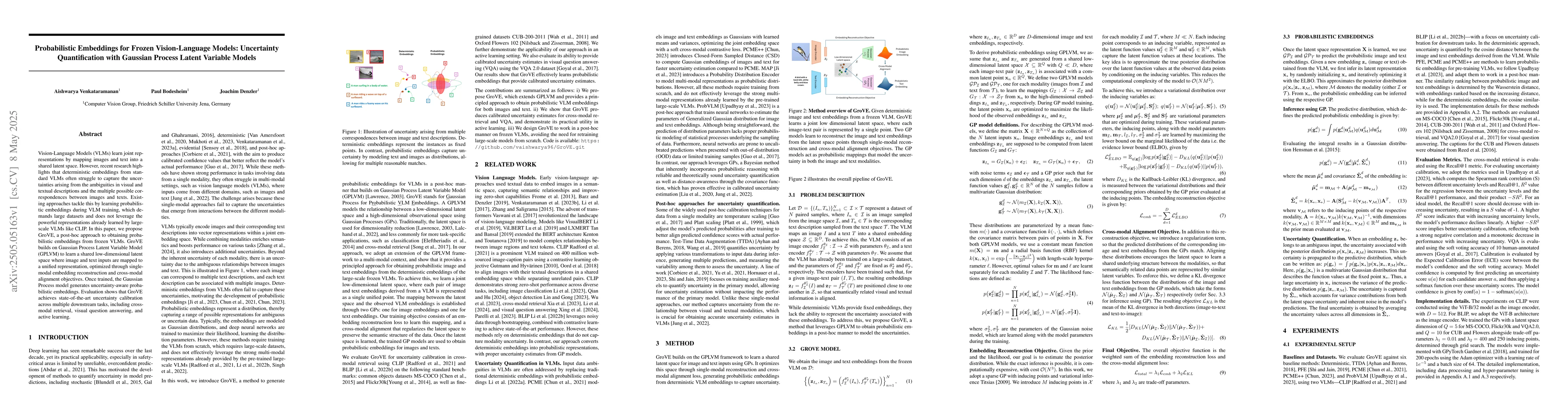 Thumbnail for Probabilistic Embeddings for Frozen Vision-Language Models: Uncertainty
  Quantification with Gaussian Process Latent Variable Models