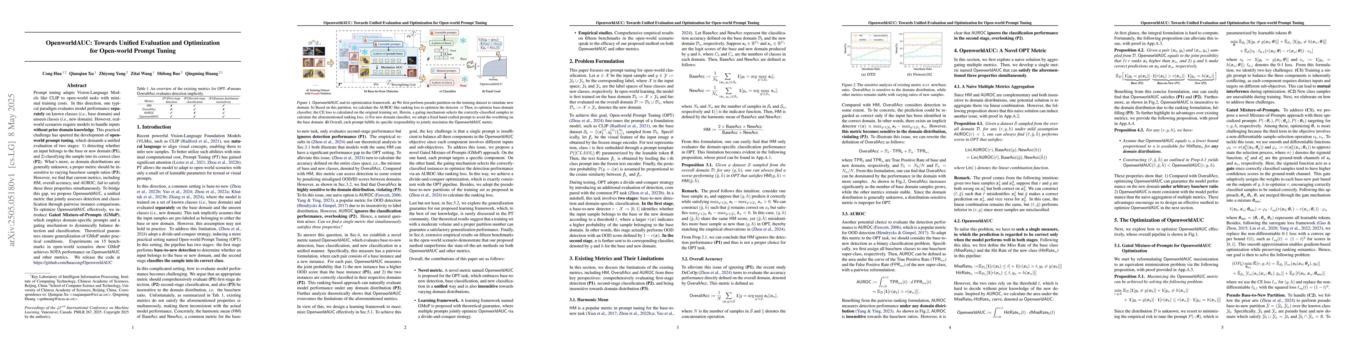 Thumbnail for OpenworldAUC: Towards Unified Evaluation and Optimization for Open-world
  Prompt Tuning