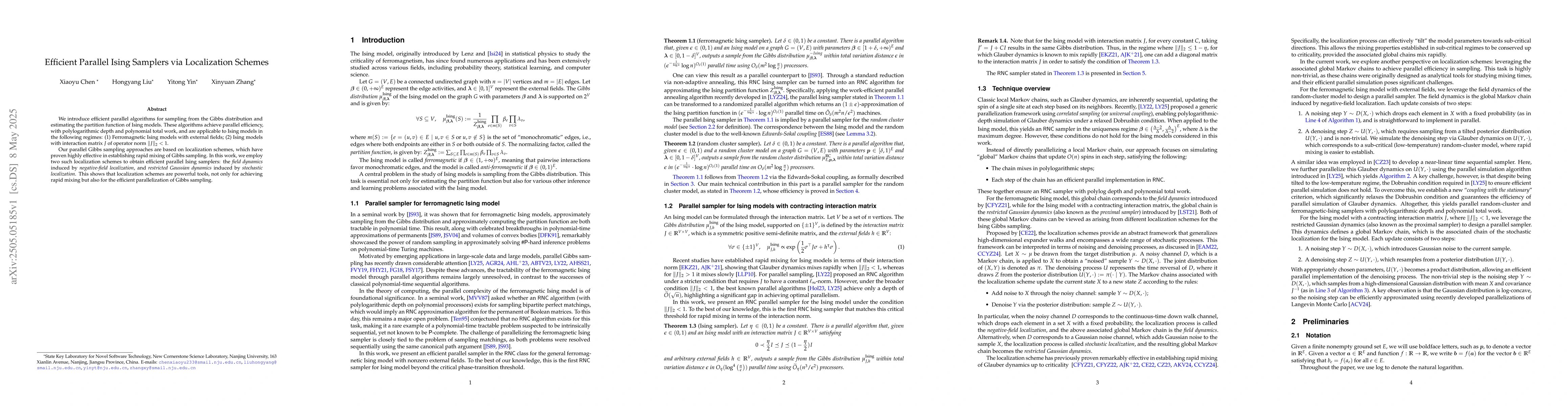 Thumbnail for Efficient Parallel Ising Samplers via Localization Schemes