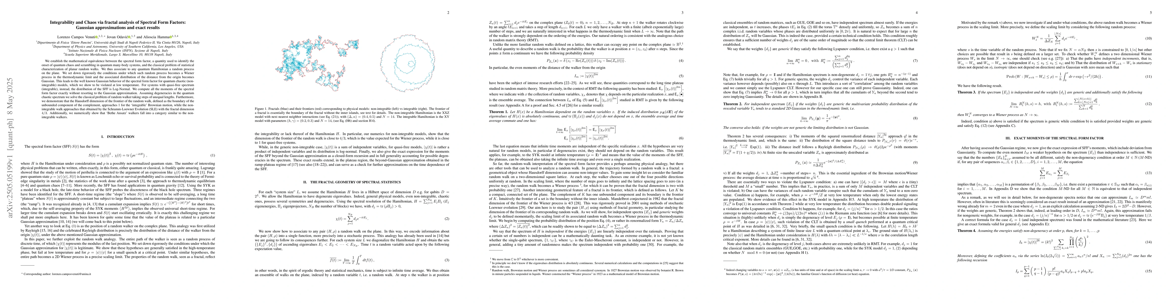 Thumbnail for Integrability and Chaos via fractal analysis of Spectral Form Factors:
  Gaussian approximations and exact results