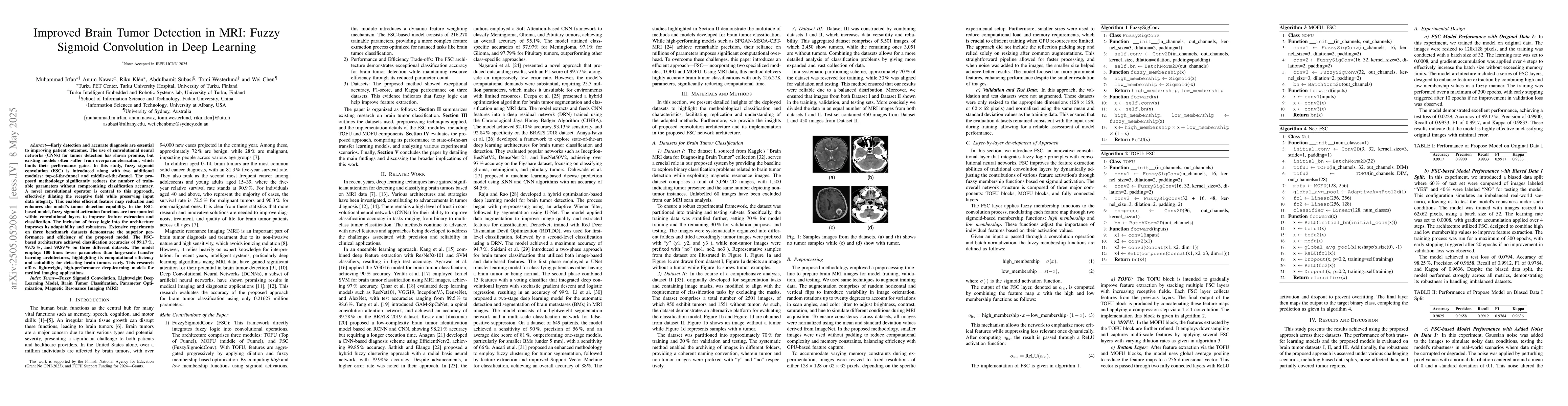 Thumbnail for Improved Brain Tumor Detection in MRI: Fuzzy Sigmoid Convolution in Deep
  Learning