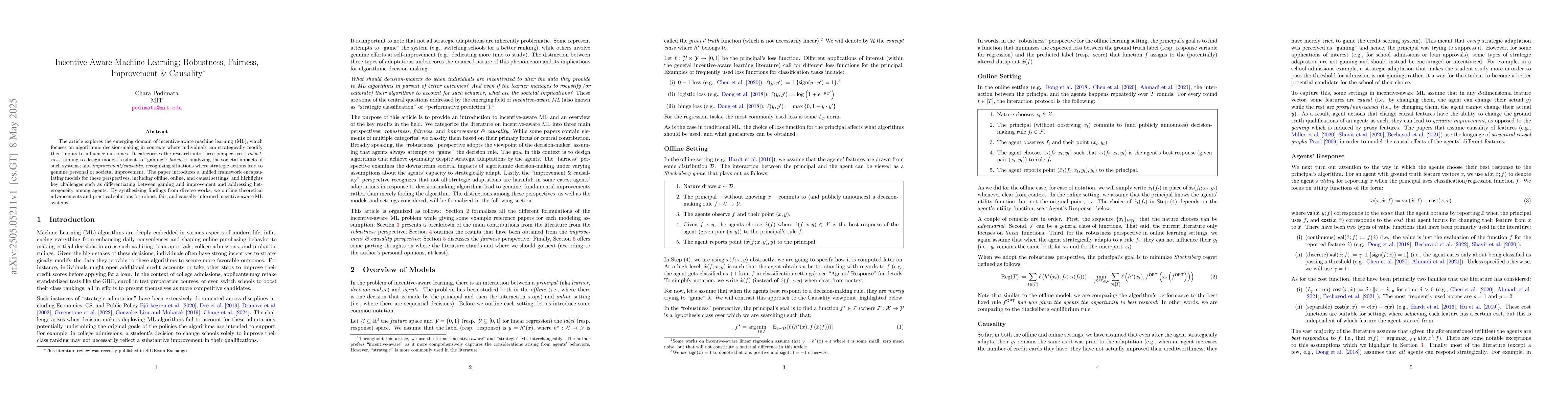 Thumbnail for Incentive-Aware Machine Learning; Robustness, Fairness, Improvement &
  Causality