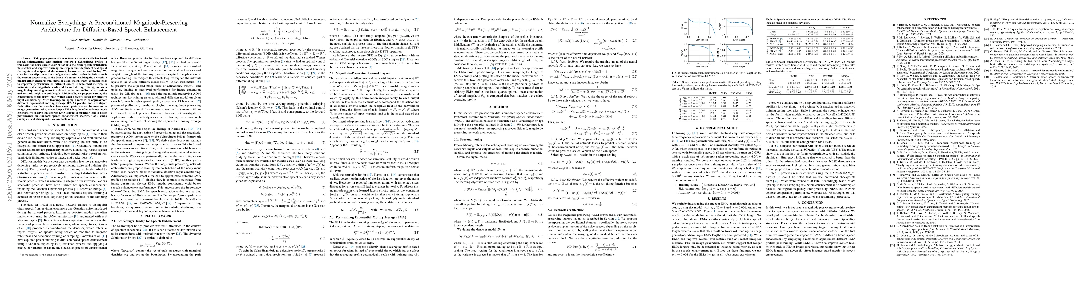 Thumbnail for Normalize Everything: A Preconditioned Magnitude-Preserving Architecture
  for Diffusion-Based Speech Enhancement