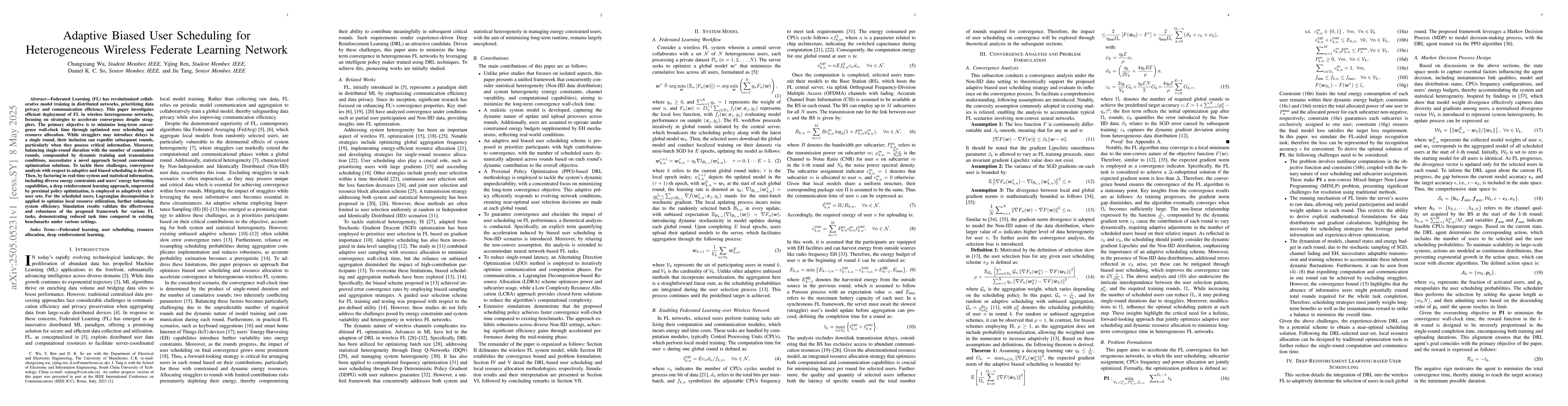 Thumbnail for Adaptive Biased User Scheduling for Heterogeneous Wireless Federate
  Learning Network