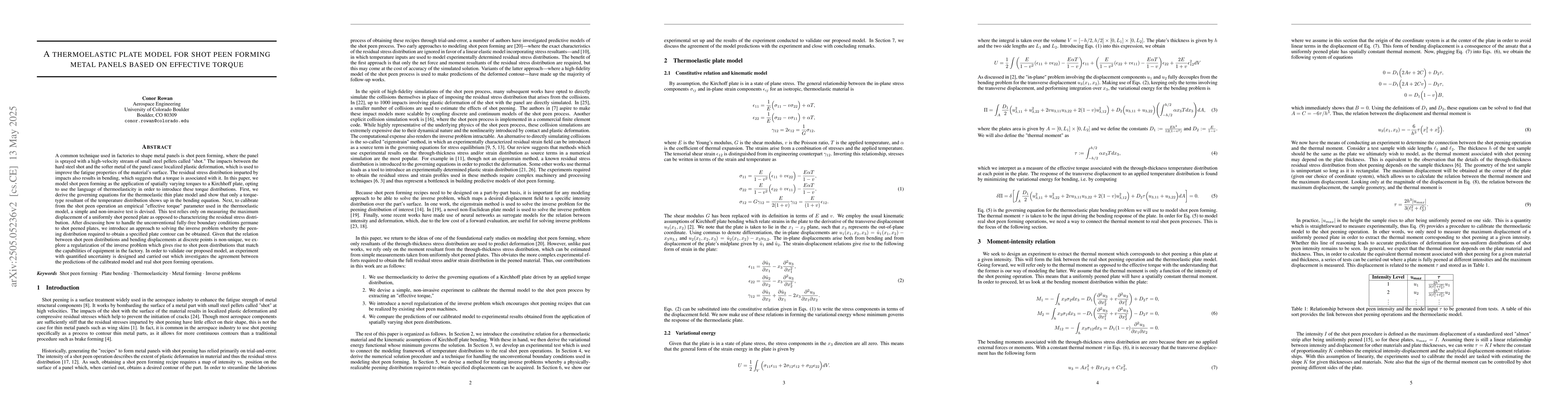 Thumbnail for Thermoelastic Kirchhoff Plate: A Novel Model for Shot Peen Forming Metal
  Panels
