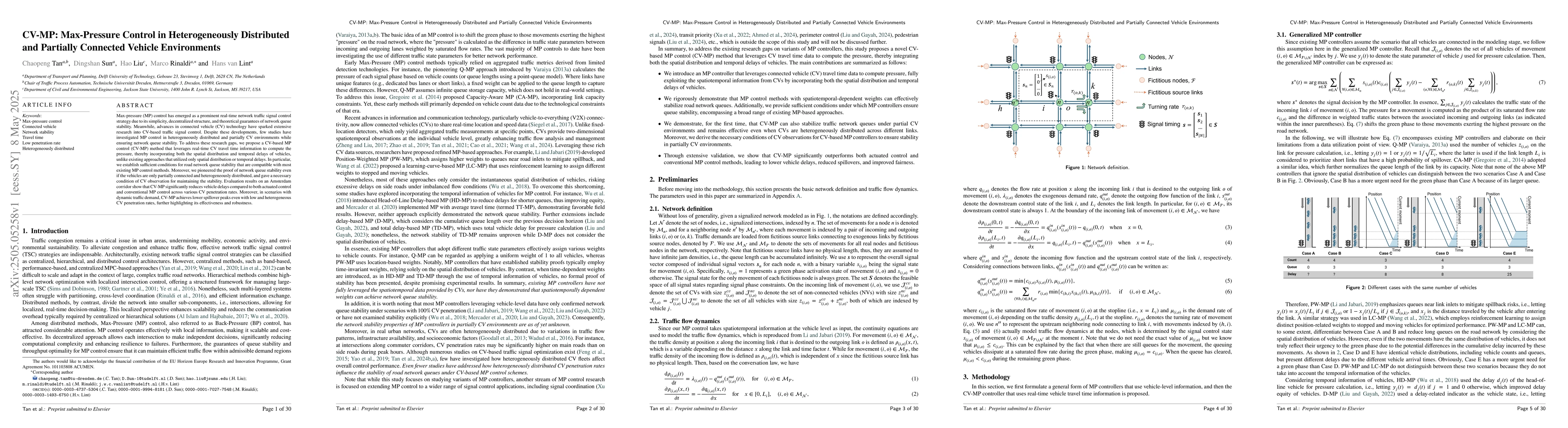 Thumbnail for CV-MP: Max-Pressure Control in Heterogeneously Distributed and Partially
  Connected Vehicle Environments