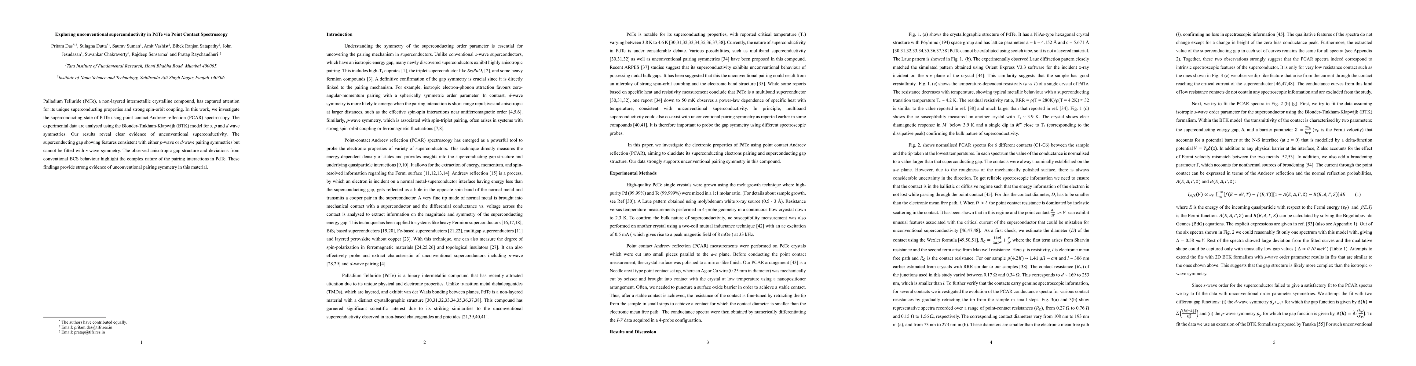 Thumbnail for Exploring unconventional superconductivity in PdTe via Point Contact
  Spectroscopy