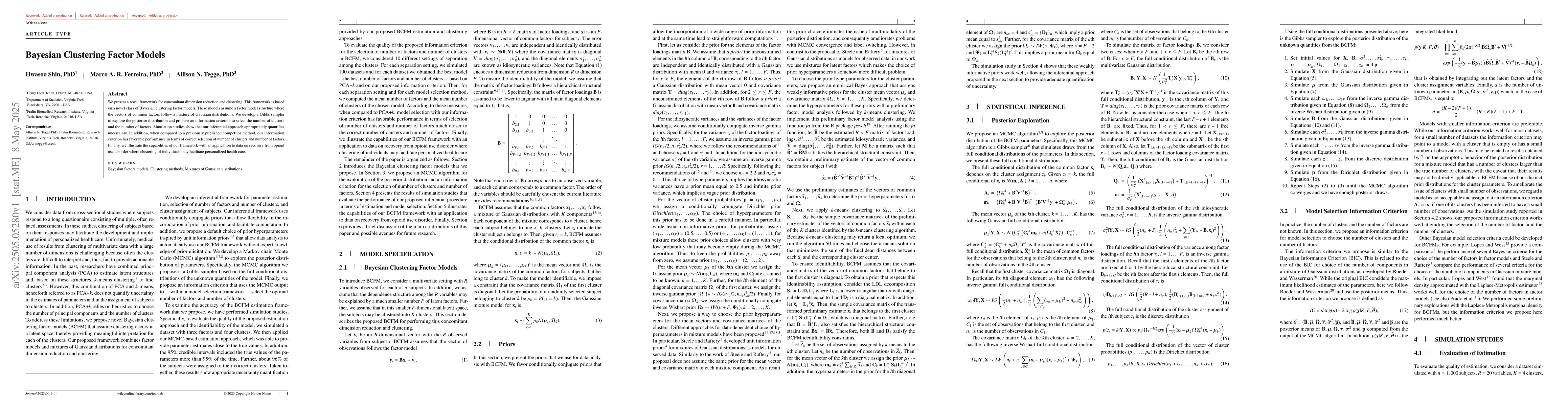 Thumbnail for Bayesian Clustering Factor Models