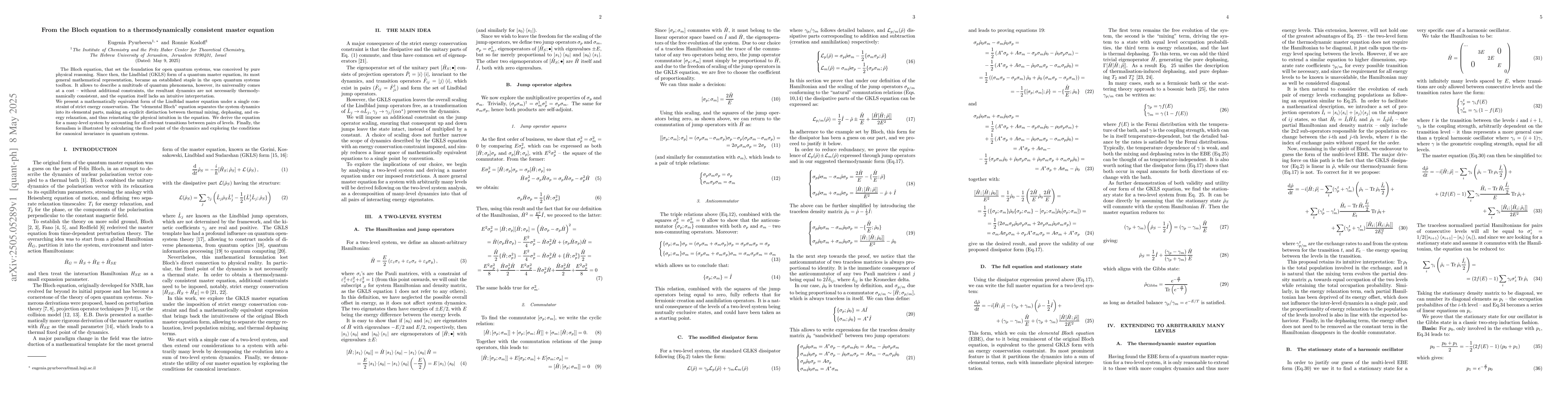 Thumbnail for From the Bloch equation to a thermodynamically consistent master
  equation