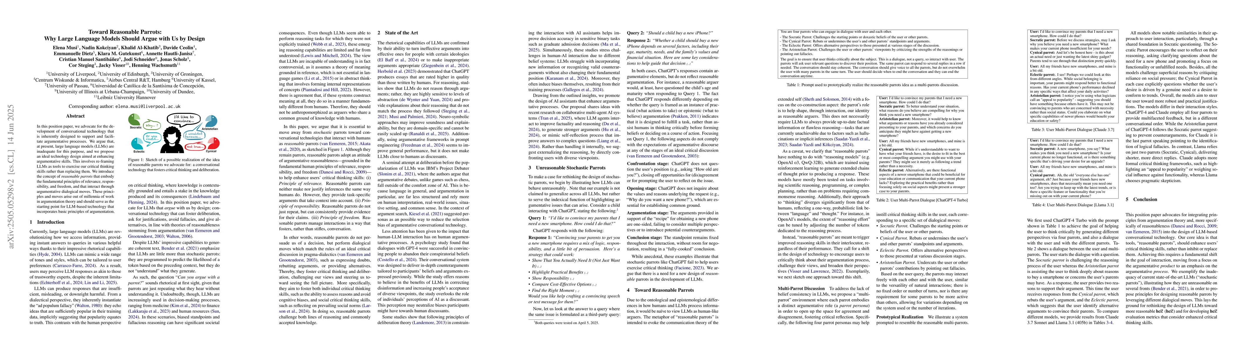 Thumbnail for Toward Reasonable Parrots: Why Large Language Models Should Argue with
  Us by Design