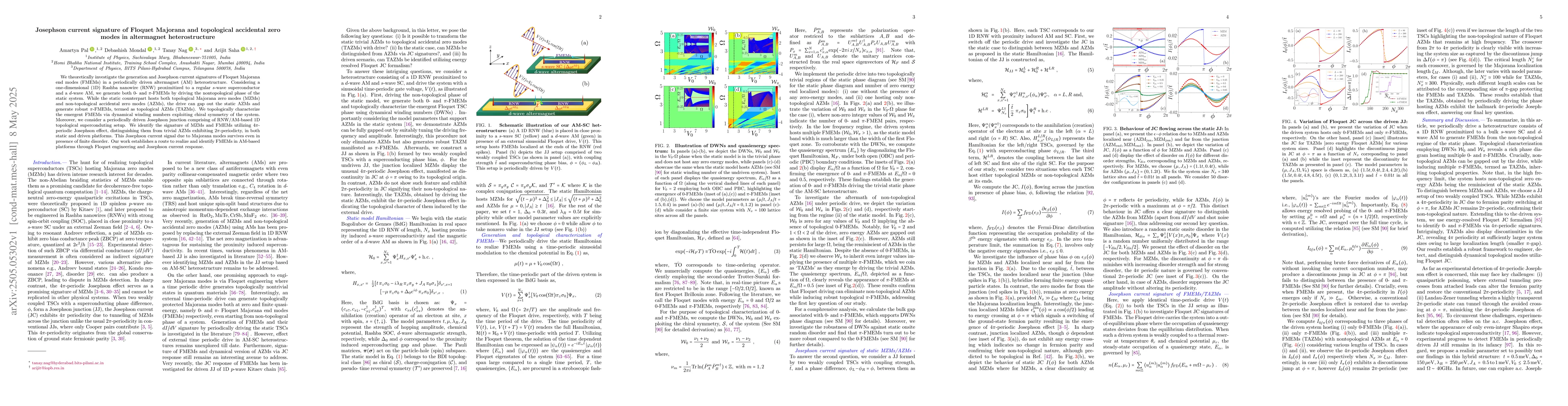 Thumbnail for Josephson current signature of Floquet Majorana and topological
  accidental zero modes in altermagnet heterostructure
