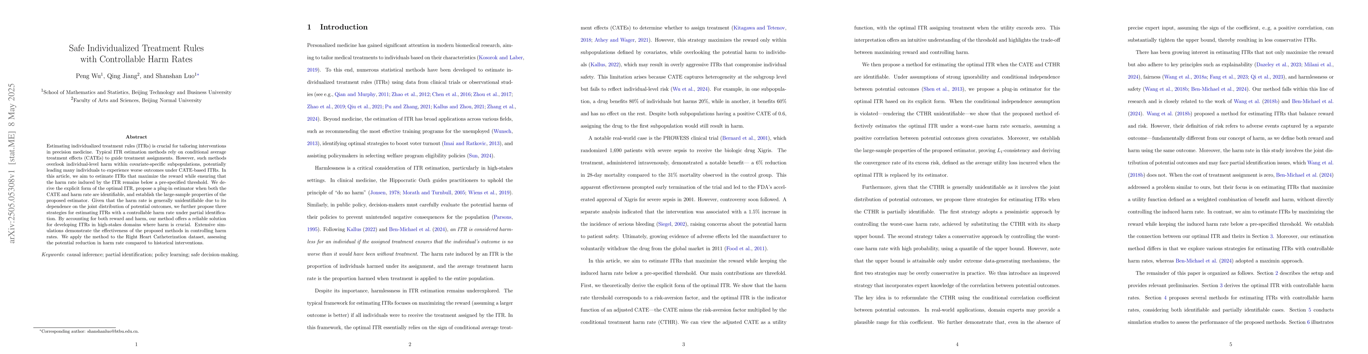 Thumbnail for Safe Individualized Treatment Rules with Controllable Harm Rates