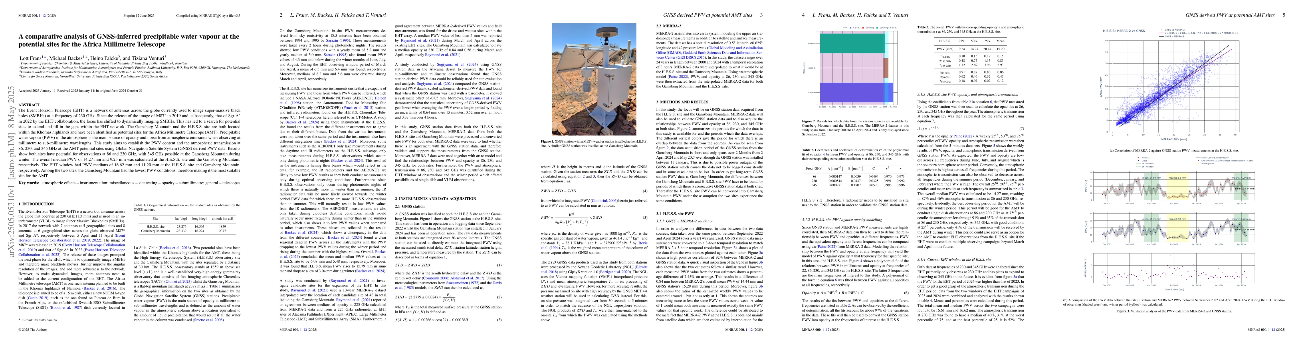 Thumbnail for A comparative analysis of GNSS-inferred precipitable water vapour at the
  potential sites for the Africa Millimetre Telescope