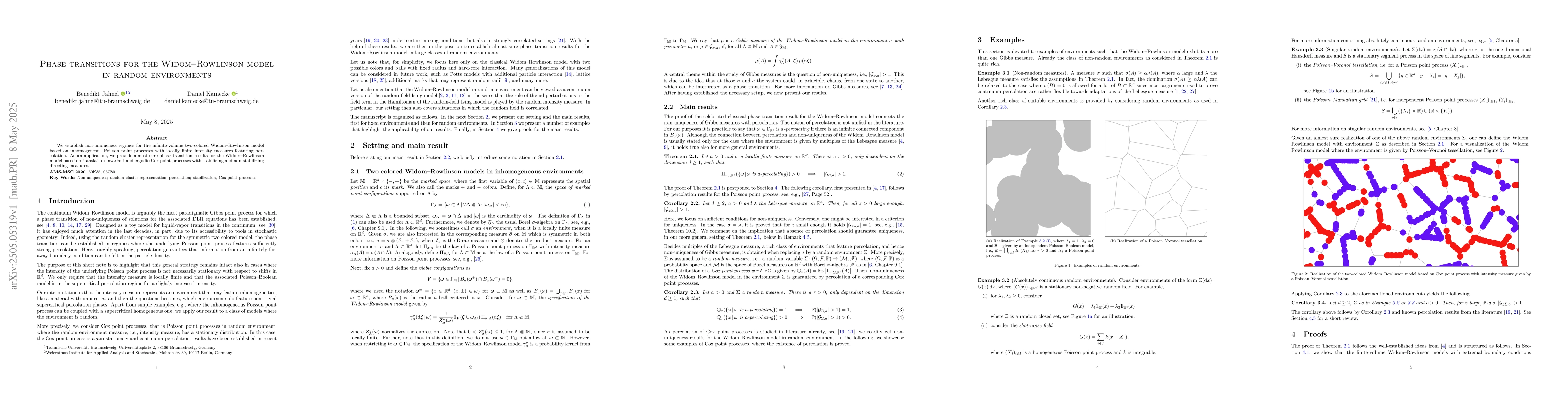 Thumbnail for Phase transitions for the Widom--Rowlinson model in random environments