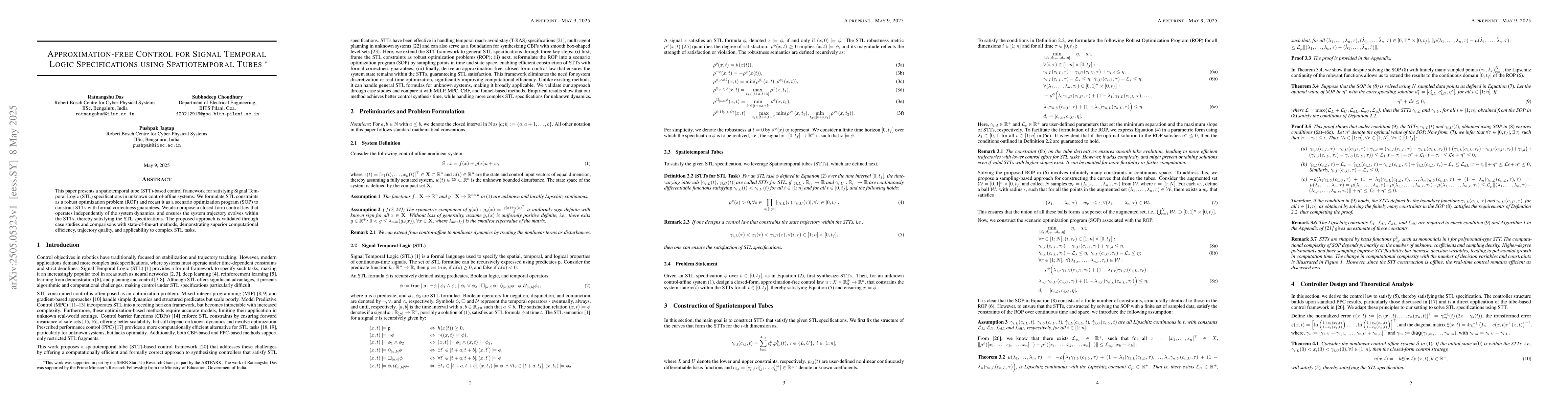 Thumbnail for Approximation-free Control for Signal Temporal Logic Specifications
  using Spatiotemporal Tubes