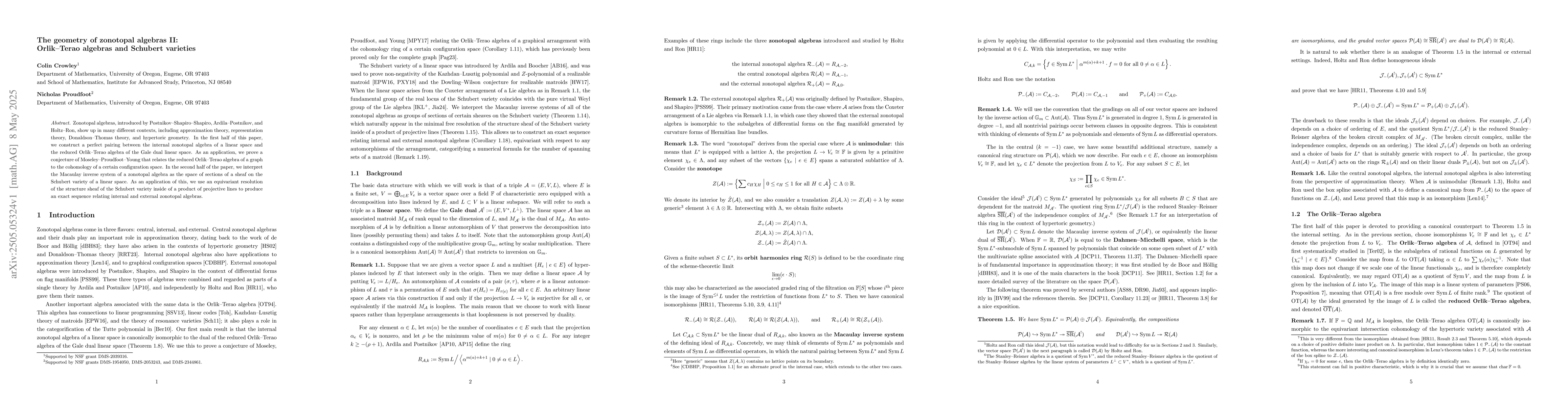 Thumbnail for The geometry of zonotopal algebras II: Orlik--Terao algebras and
  Schubert varieties