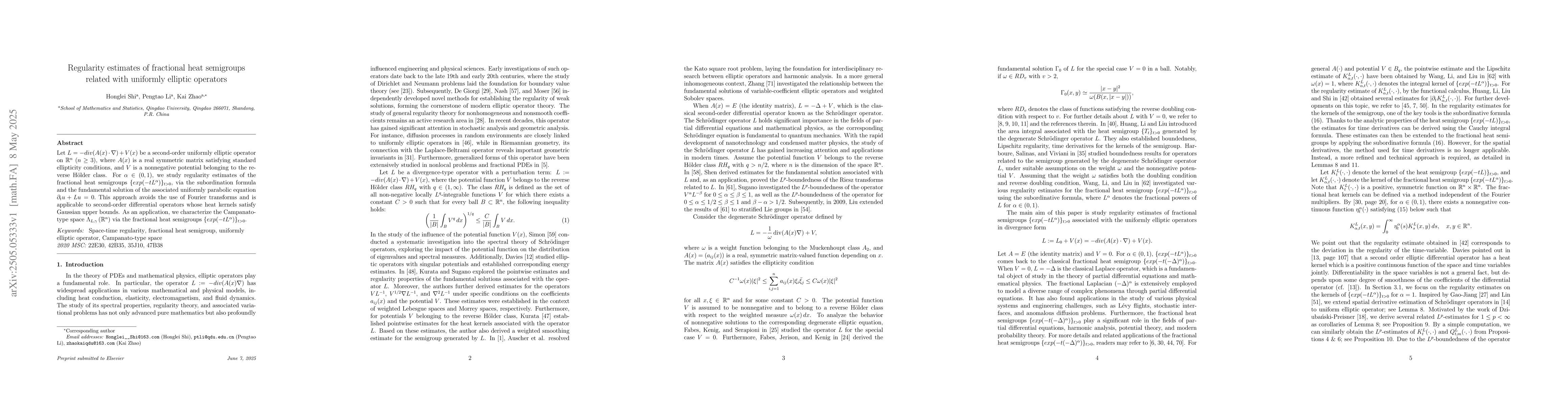 Thumbnail for Regularity estimates of fractional heat semigroups related with
  uniformly elliptic operators