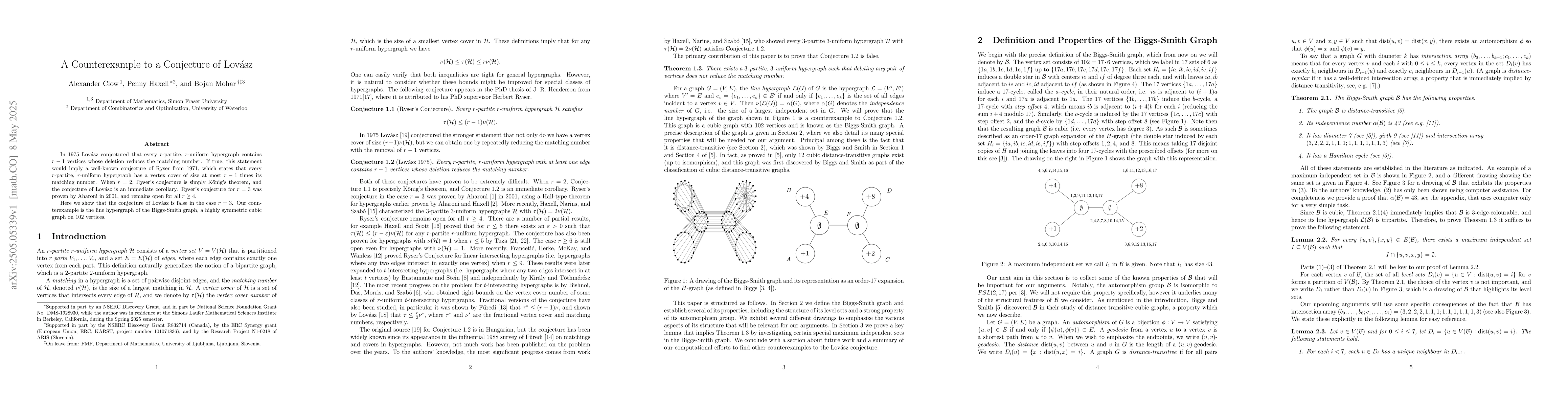 Thumbnail for A Counterexample to a Conjecture of Lovász