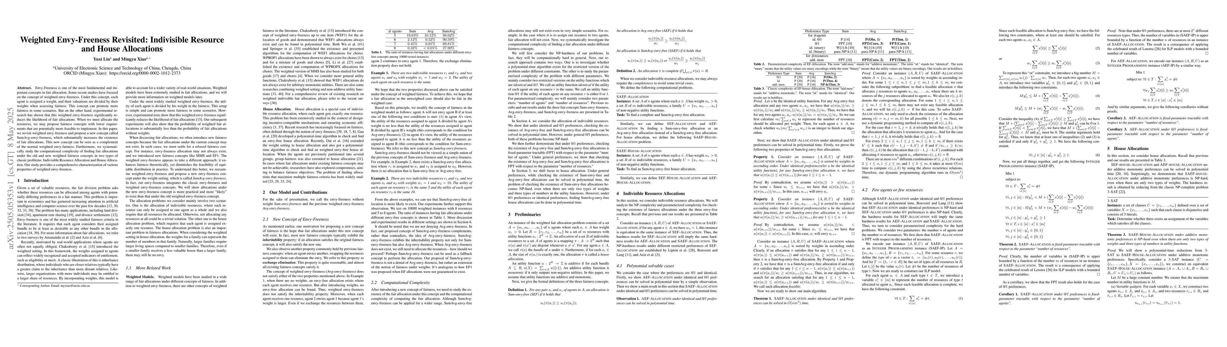 Thumbnail for Weighted Envy-Freeness Revisited: Indivisible Resource and House
  Allocations