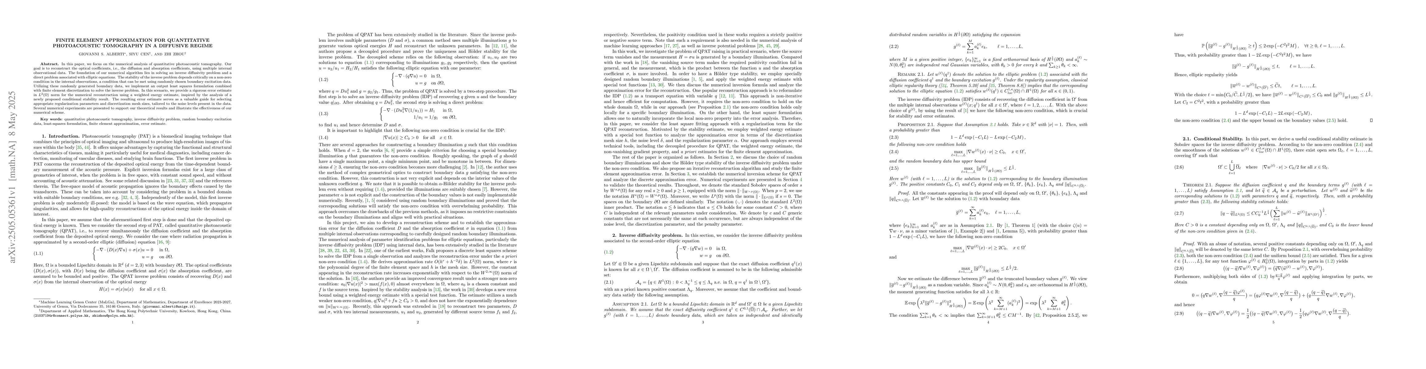 Thumbnail for Finite element approximation for quantitative photoacoustic tomography
  in a diffusive regime