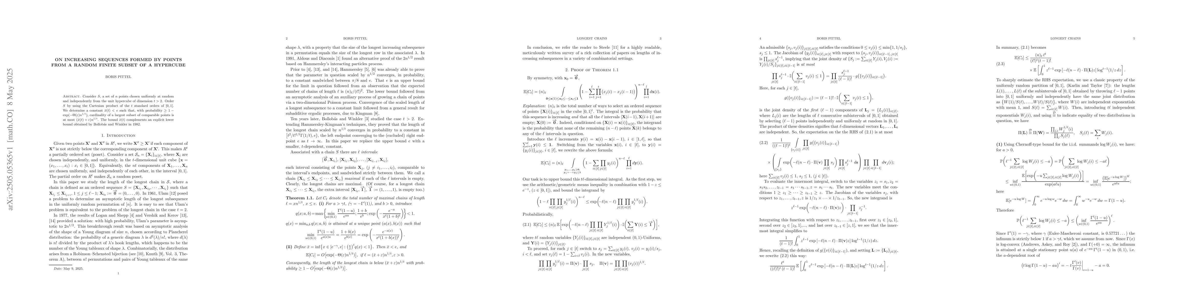 Thumbnail for On increasing sequences formed by points from a random finite subset of
  a hypercube