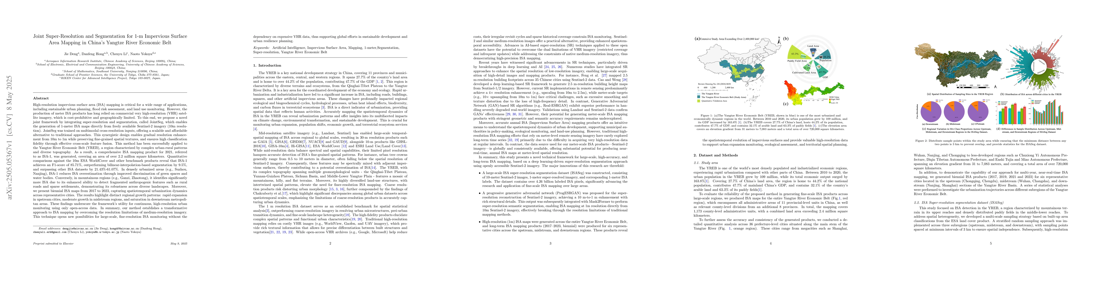Thumbnail for Joint Super-Resolution and Segmentation for 1-m Impervious Surface Area
  Mapping in China's Yangtze River Economic Belt