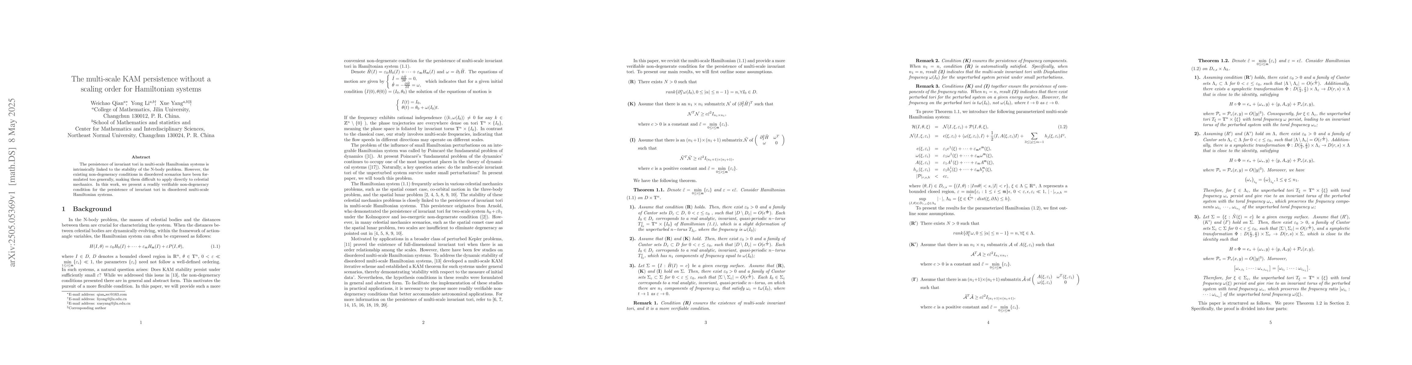 Thumbnail for The multi-scale KAM persistence without a scaling order for Hamiltonian
  systems