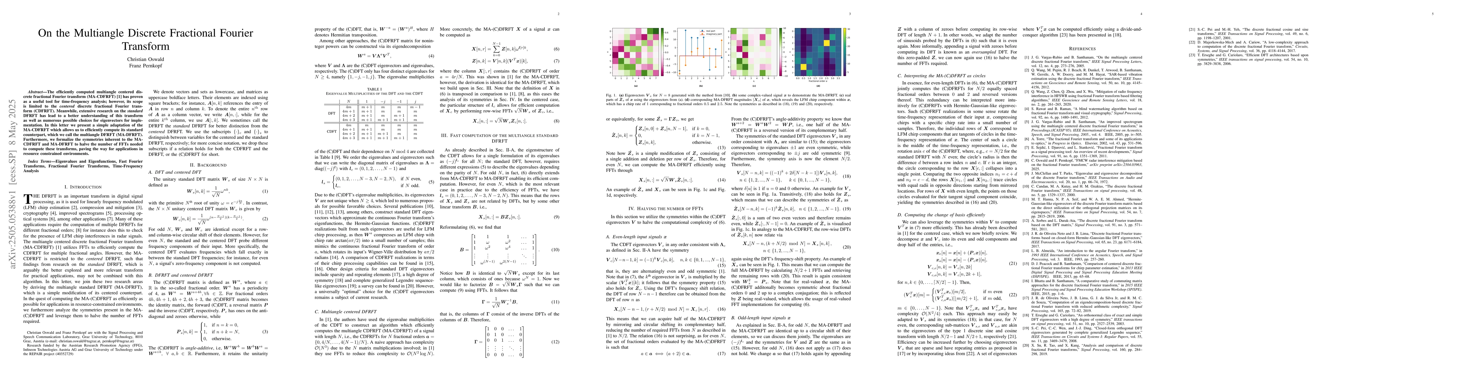 Thumbnail for On the Multiangle Discrete Fractional Fourier Transform