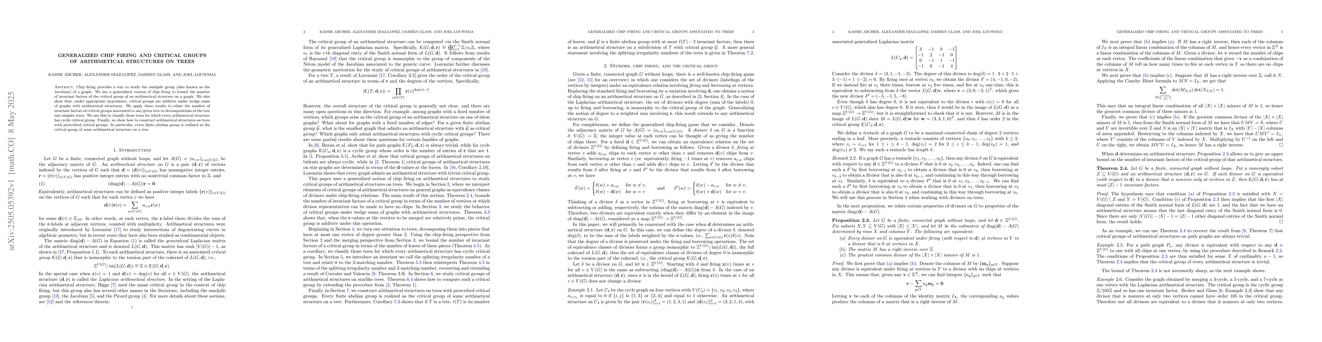 Thumbnail for Generalized chip firing and critical groups of arithmetical structures
  on trees