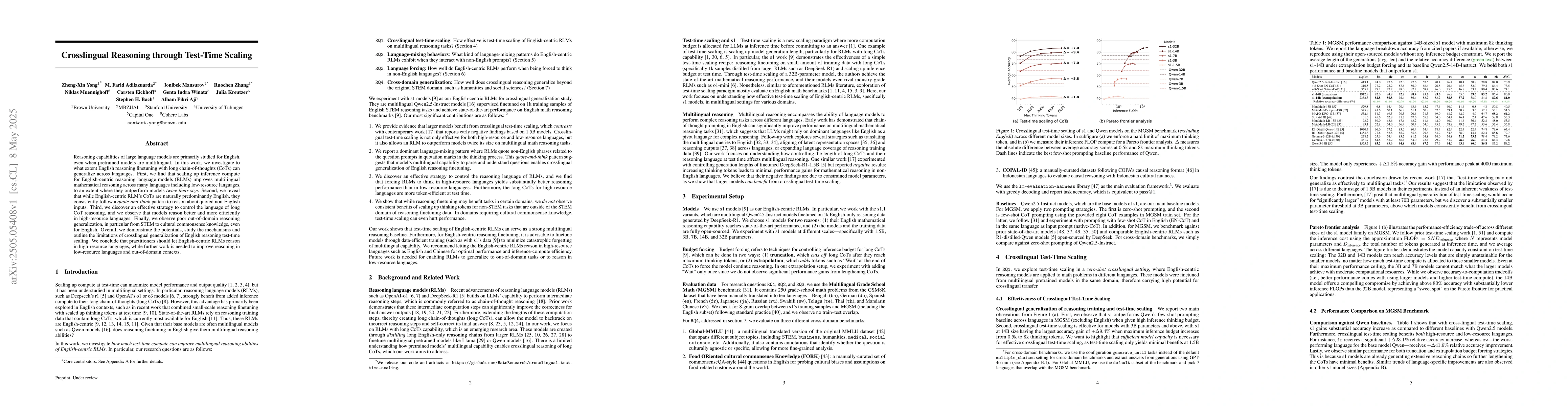 Thumbnail for Crosslingual Reasoning through Test-Time Scaling