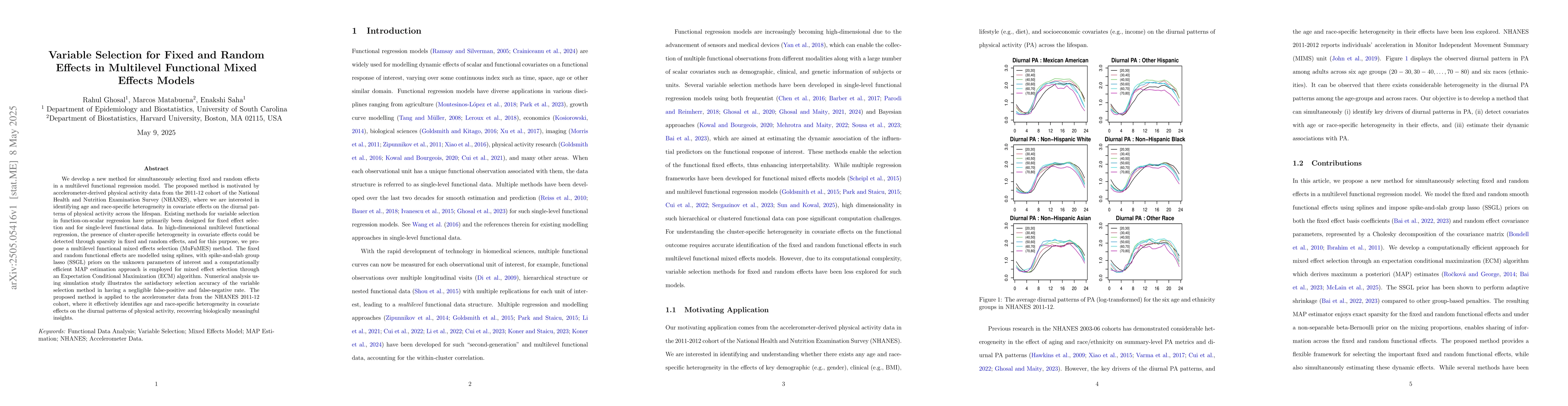 Thumbnail for Variable Selection for Fixed and Random Effects in Multilevel Functional
  Mixed Effects Models