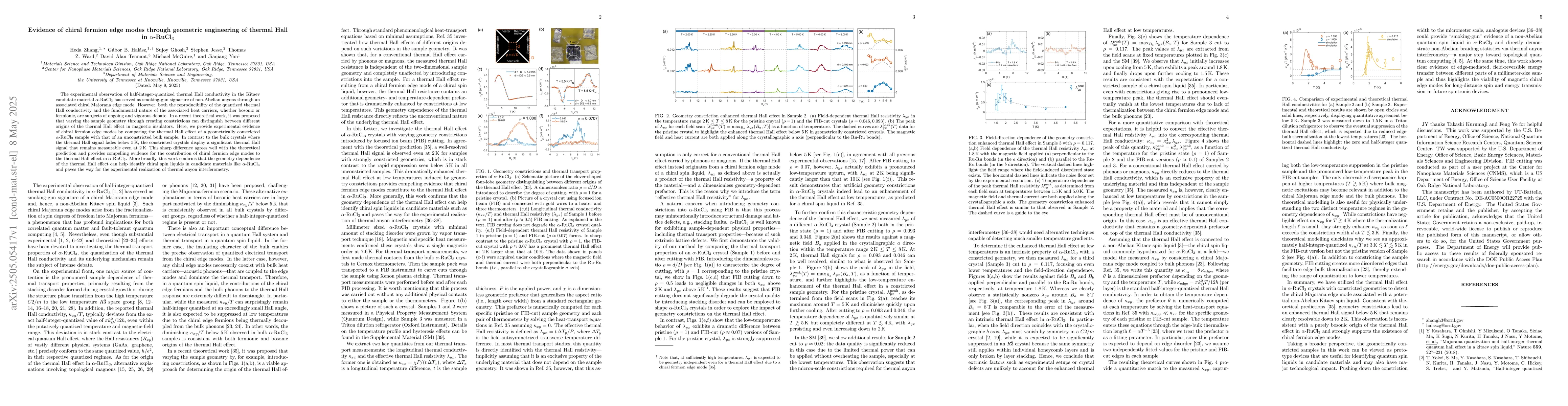 Thumbnail for Evidence of chiral fermion edge modes through geometric engineering of
  thermal Hall in $α$-RuCl$_3$