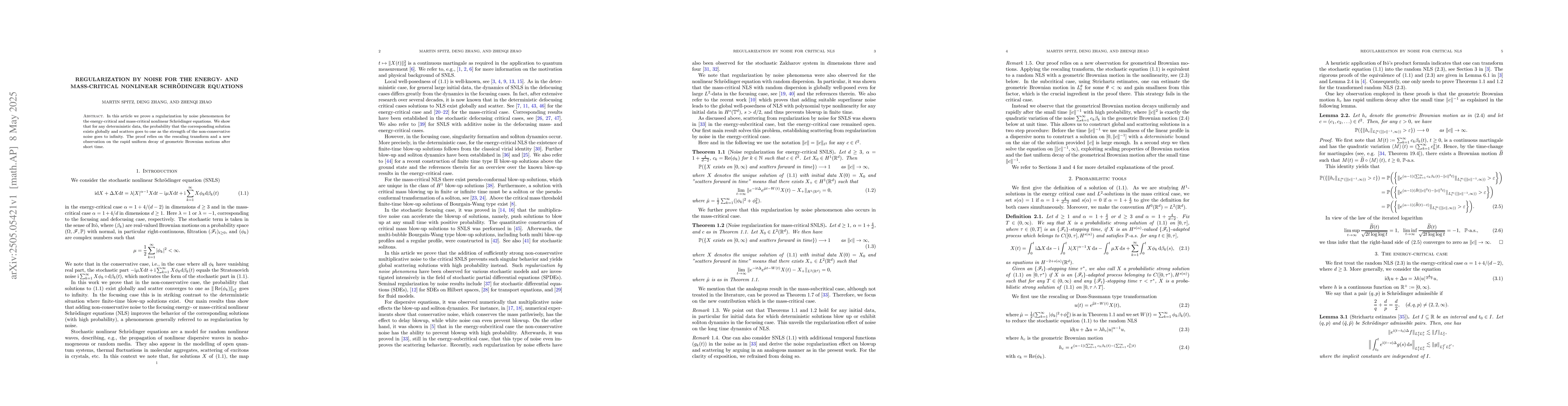 Thumbnail for Regularization by noise for the energy- and mass-critical nonlinear
  Schrödinger equations