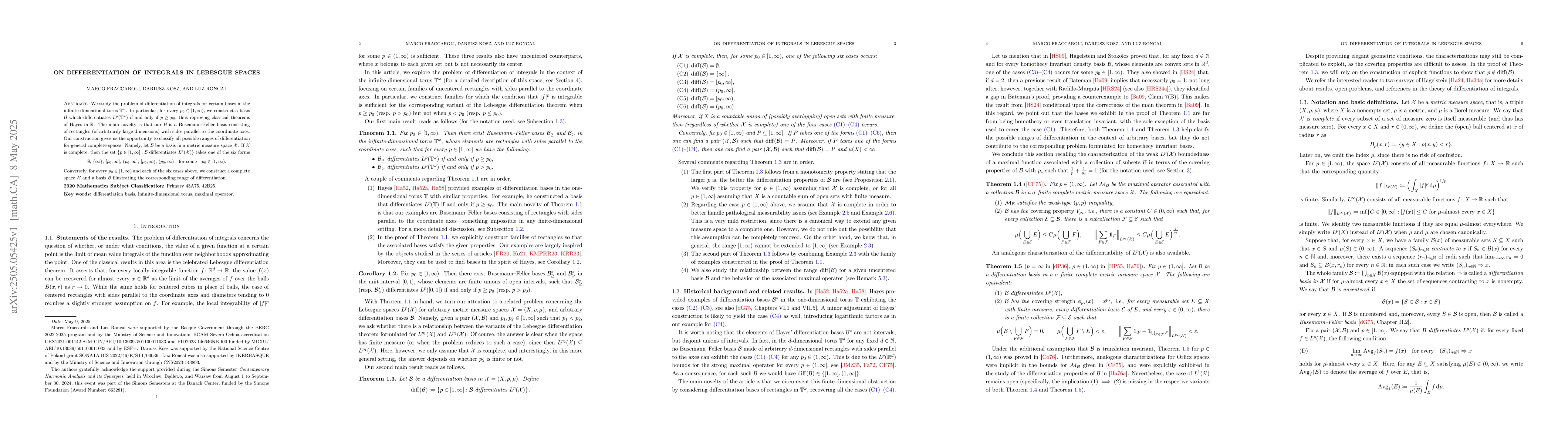 Thumbnail for On differentiation of integrals in Lebesgue spaces