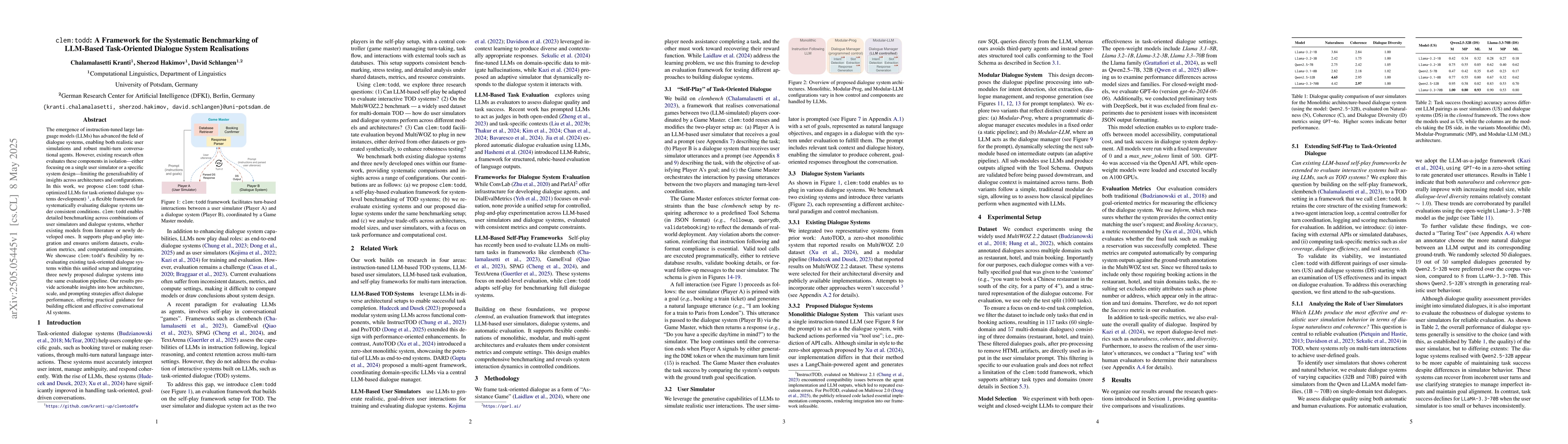 Thumbnail for clem:todd: A Framework for the Systematic Benchmarking of LLM-Based
  Task-Oriented Dialogue System Realisations