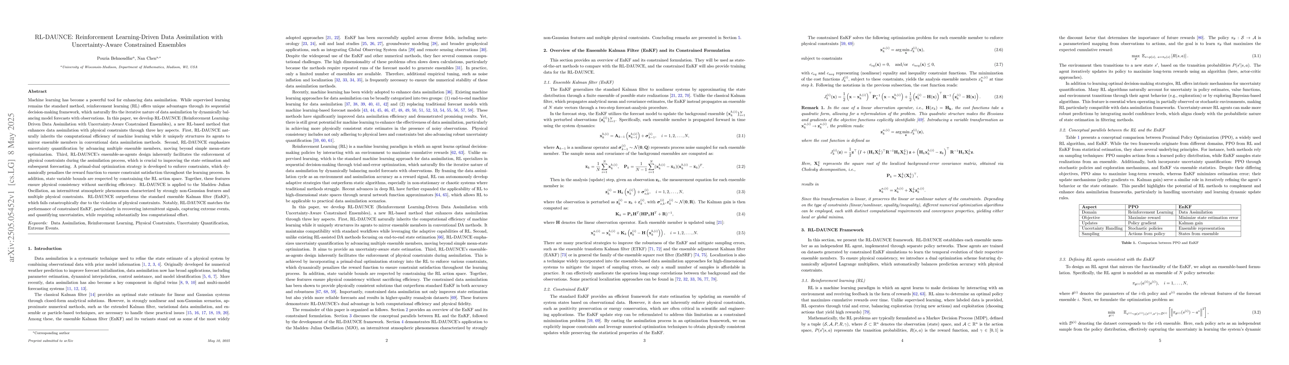 Thumbnail for RL-DAUNCE: Reinforcement Learning-Driven Data Assimilation with
  Uncertainty-Aware Constrained Ensembles