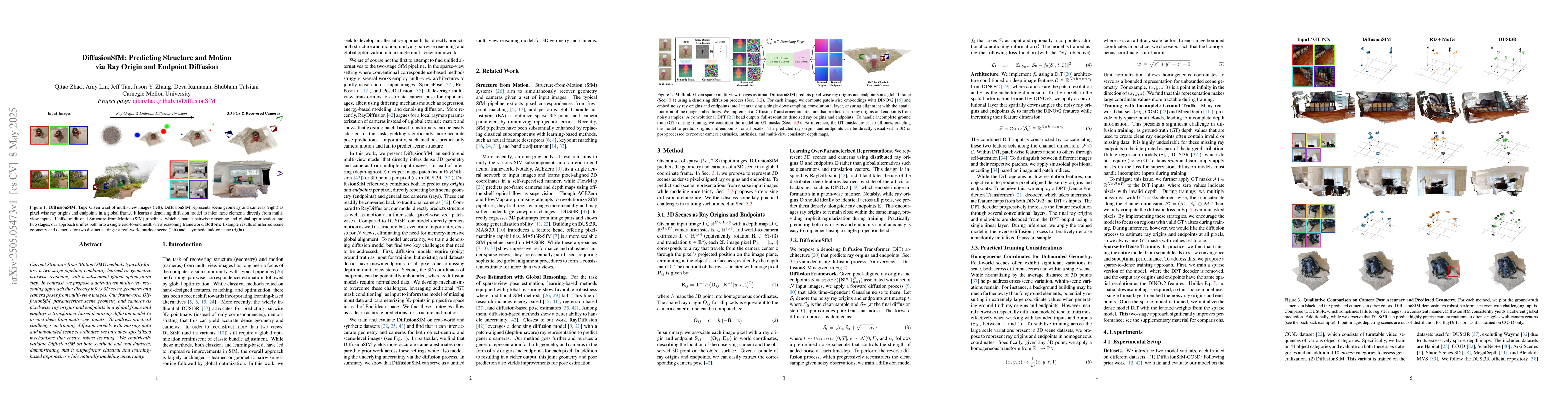 Thumbnail for DiffusionSfM: Predicting Structure and Motion via Ray Origin and
  Endpoint Diffusion