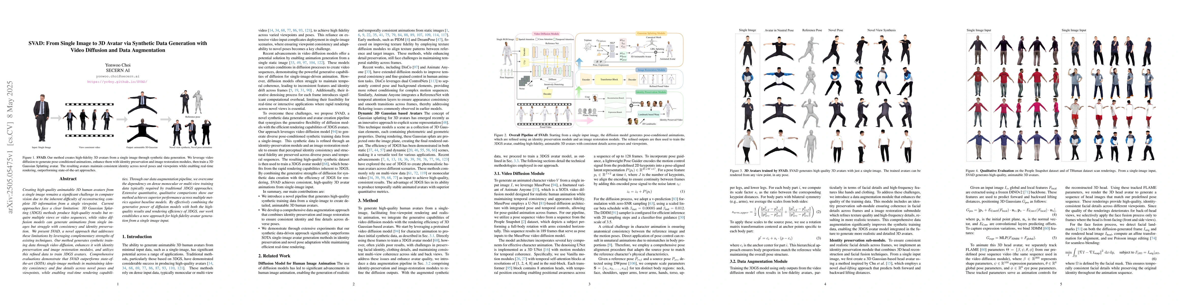 Thumbnail for SVAD: From Single Image to 3D Avatar via Synthetic Data Generation with
  Video Diffusion and Data Augmentation