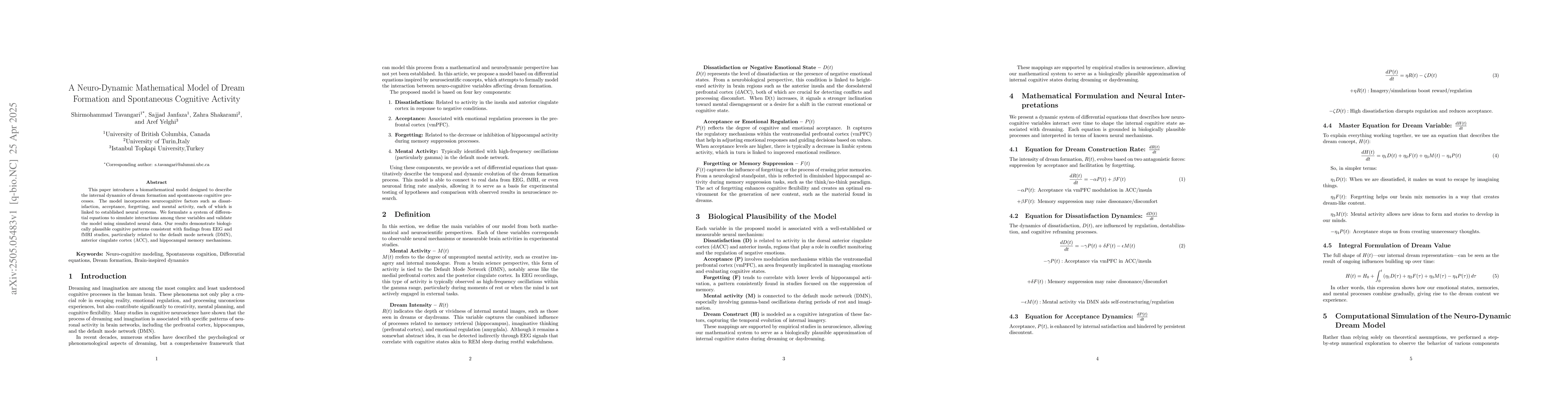 Thumbnail for A Neuro-Dynamic Mathematical Model of Dream Formation and Spontaneous
  Cognitive Activity