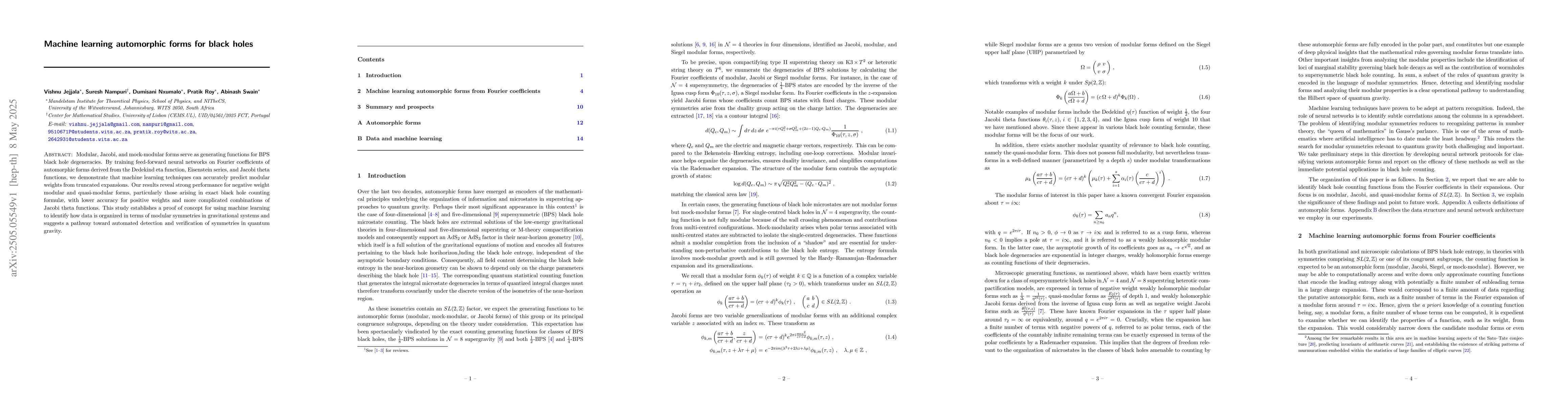 Thumbnail for Machine learning automorphic forms for black holes