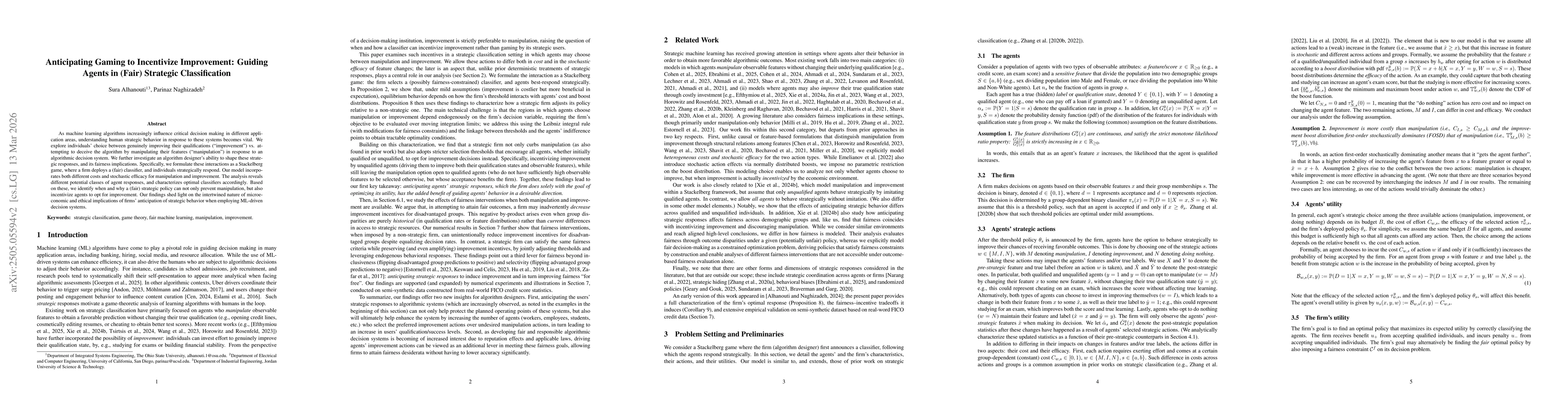 Thumbnail for Anticipating Gaming to Incentivize Improvement: Guiding Agents in (Fair) Strategic Classification