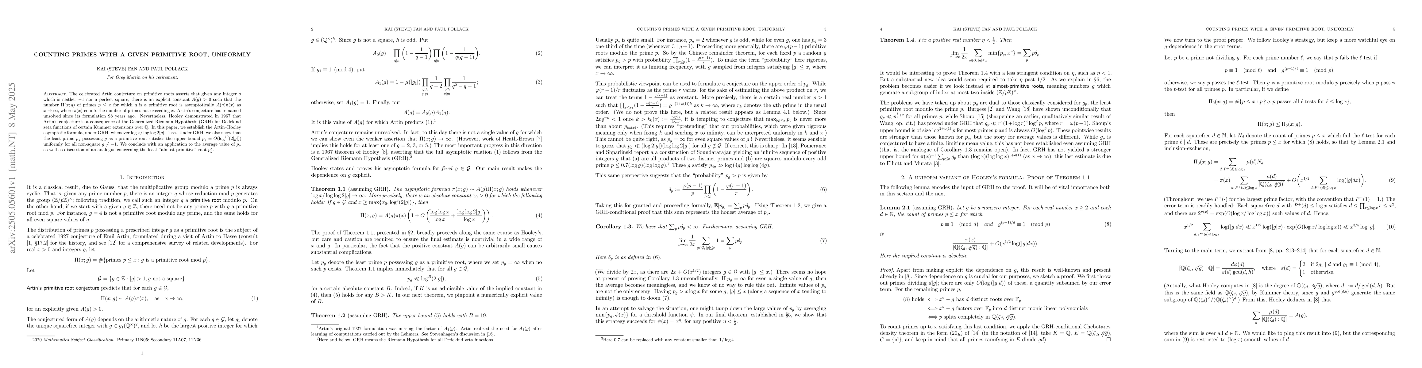 Thumbnail for Counting primes with a given primitive root, uniformly
