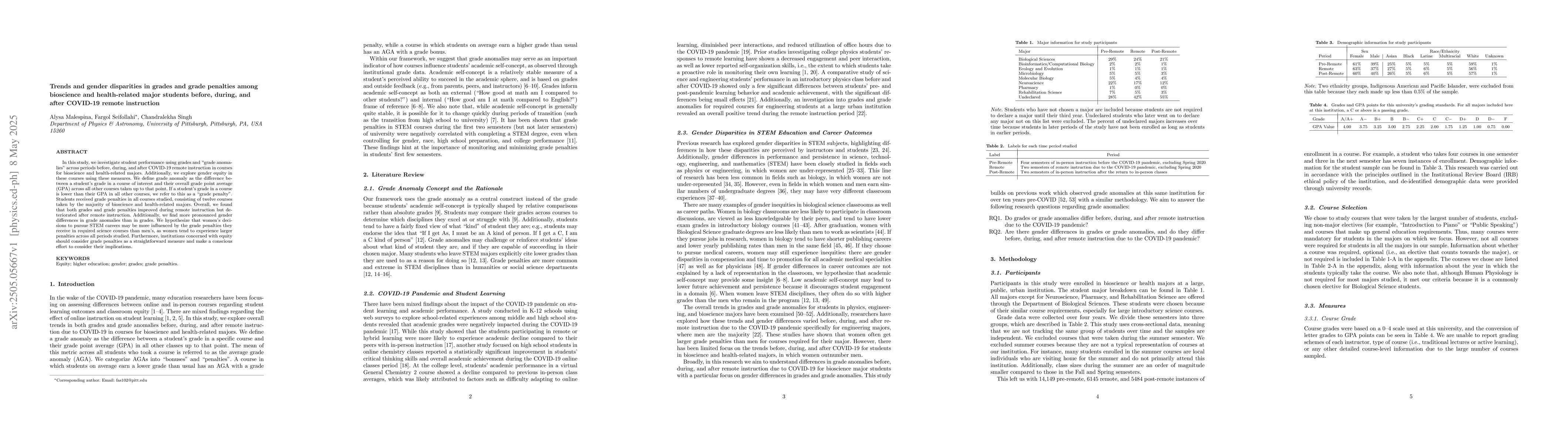 Thumbnail for Trends and Gender Disparities in Grades and Grade Penalties Among
  Bioscience and Health-Related Major Students Before, During, and After
  COVID-19 Remote Instruction