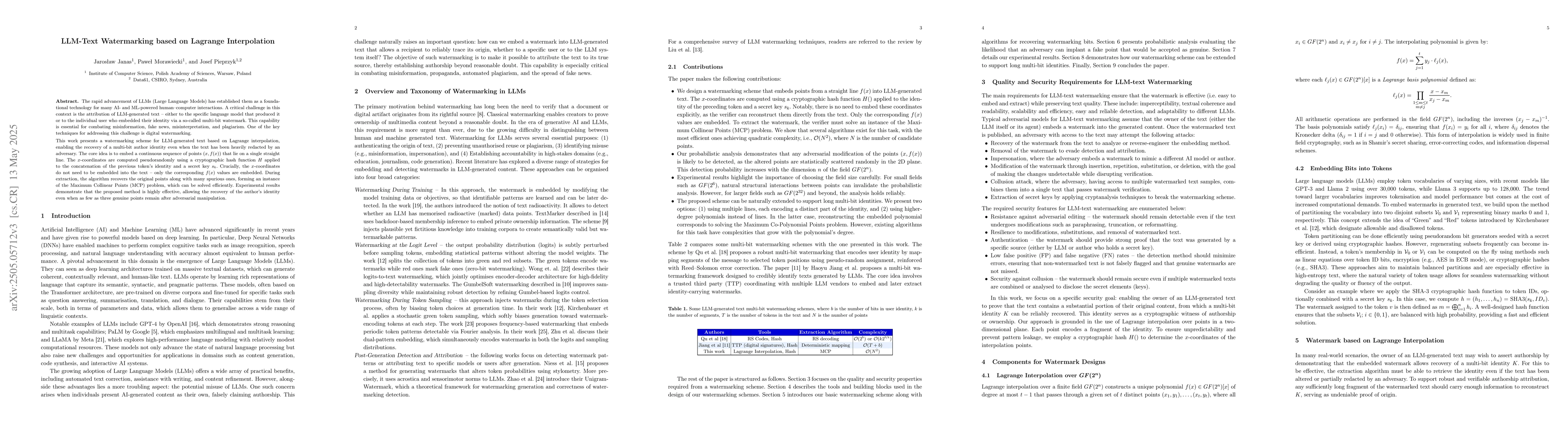 Thumbnail for LLM-Text Watermarking based on Lagrange Interpolation