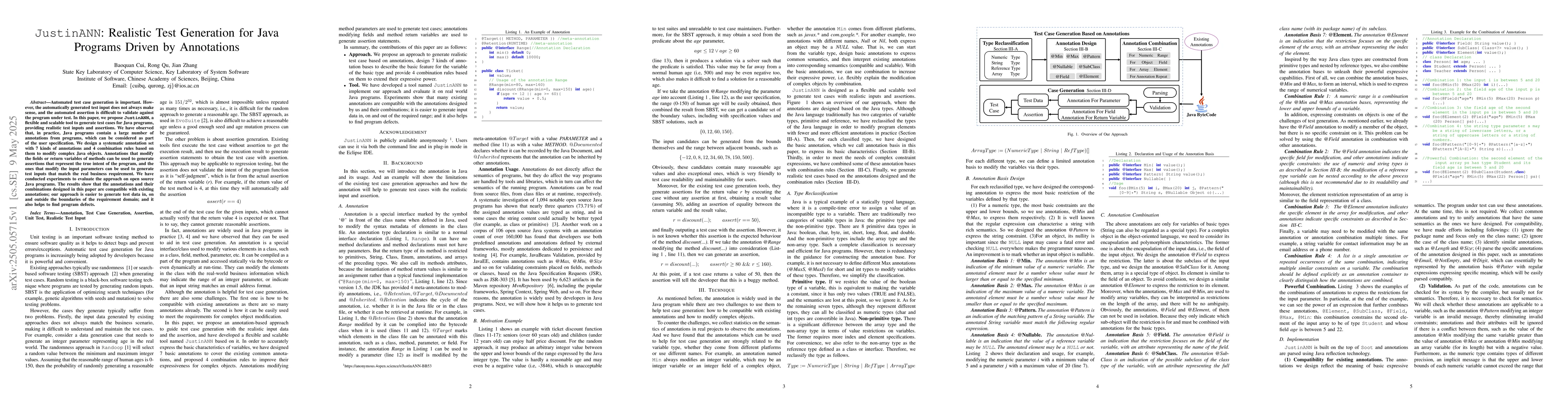 Thumbnail for JustinANN: Realistic Test Generation for Java Programs Driven by
  Annotations